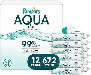 Pampers Aqua Pure Baby Wipes, 99% Purified Water, Hypoallergenic Unscented, 672 Count (12 Flip-Top Packs) for Sensitive Skin