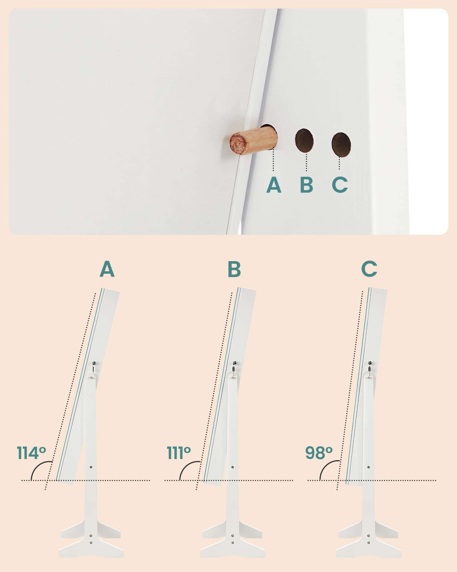 SONGMICS Schmuckschrank, Spiegelschrank stehend, mit 2 separaten Make-up Organizern, rahmenloser Ganzkörperspiegel, abschließbar, für Ketten, Ohrringe, Schminke, weiß JJC002W01