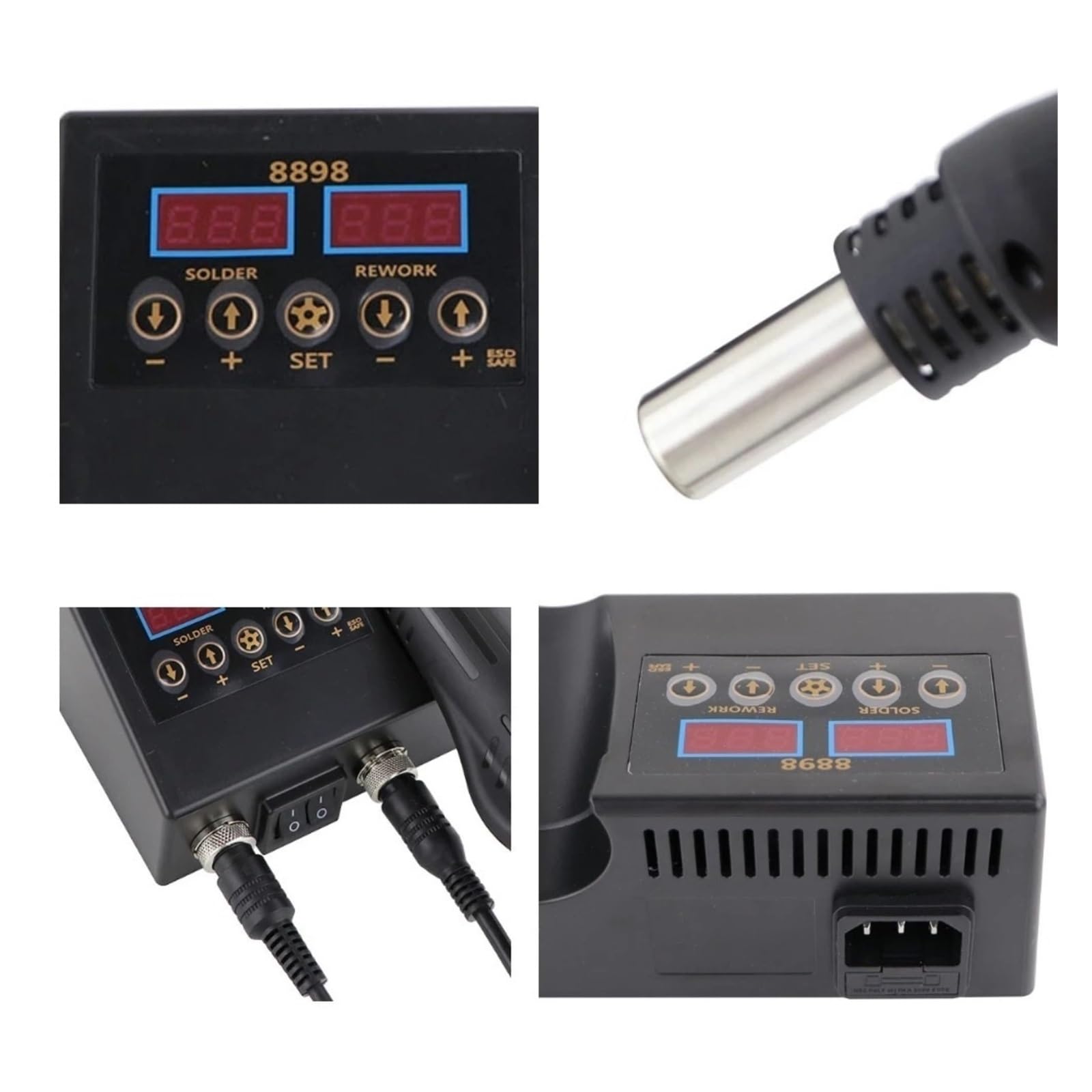 Poste à souder, Station de soudage intelligente 2 en 1 sans plomb 8898, pistolet à air chaud portable et kit fer précision(8898)