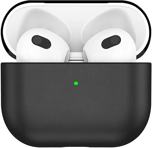 Docco Jette - Funda de piel auténtica italiana totalmente envuelta para Apple AirPods 3, compatible con carga inalámbrica LED frontal visible