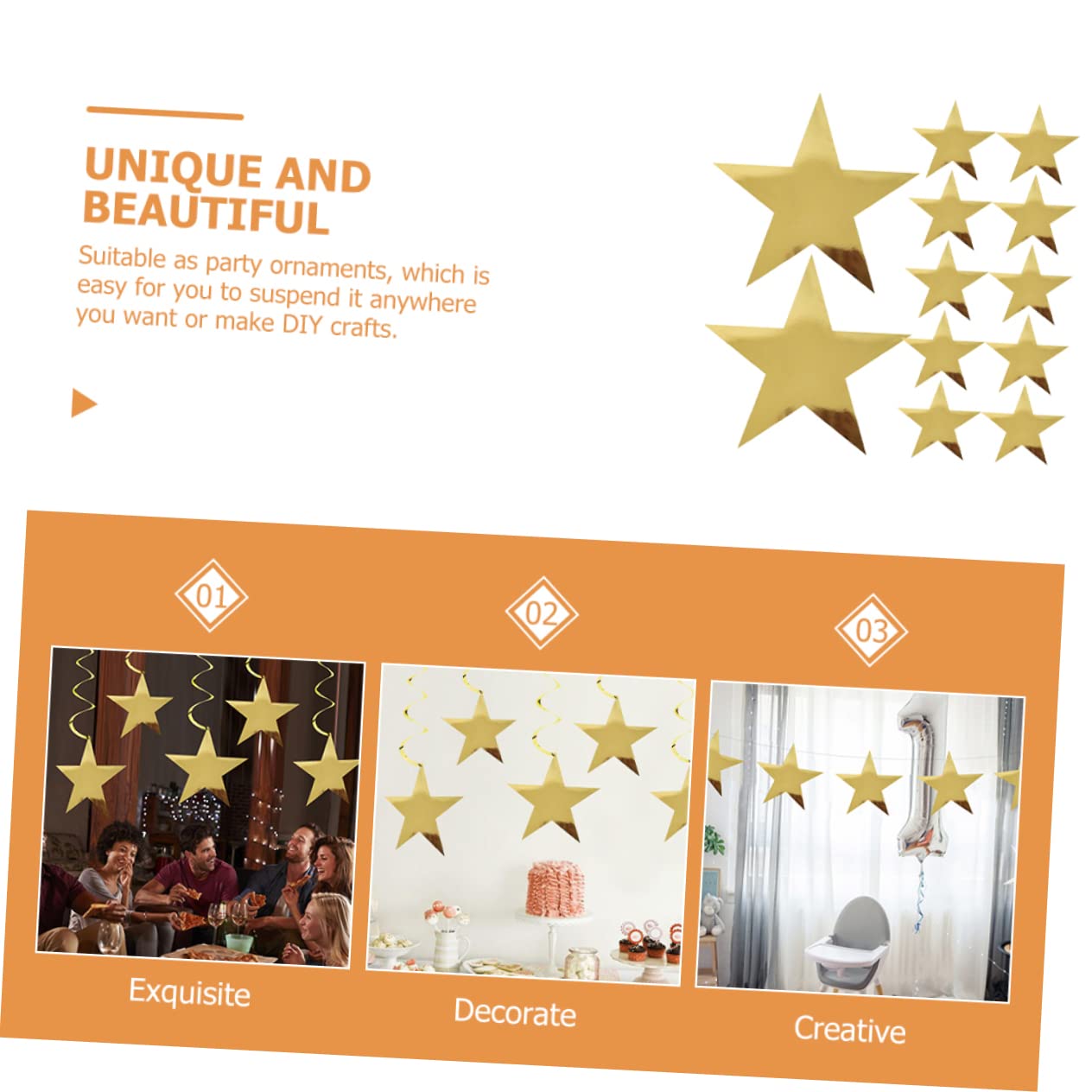 ifundom 60pezzi Decorazioni Festa di Stelle Dorate Carta per Compleanni Natale Shower Facili da Appendere e Personalizzare