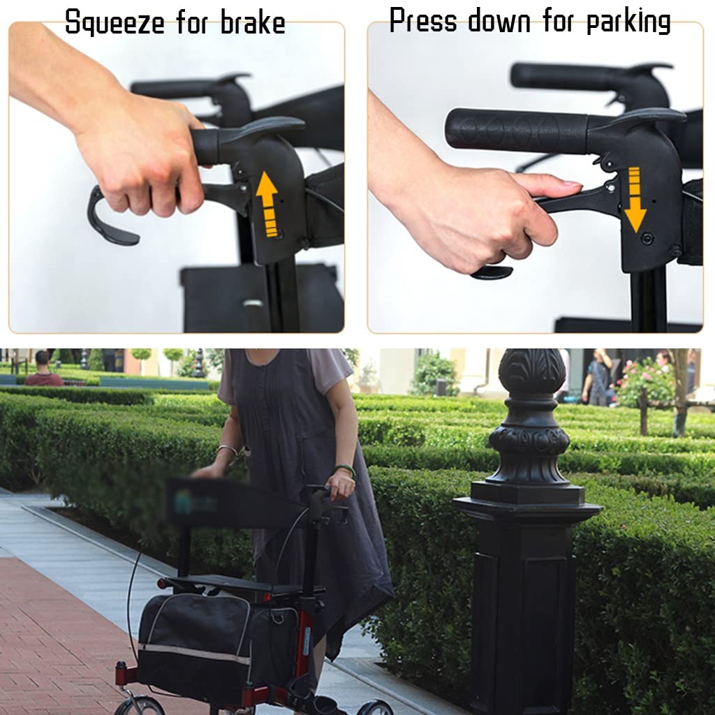 Rollator Mobility Walking Aid dla osób starszych, składany chodzik Rollator dla seniorów, Rolling Mobility Walking Aid z (czerwony 61,5 x 69 x 77,7 cm)