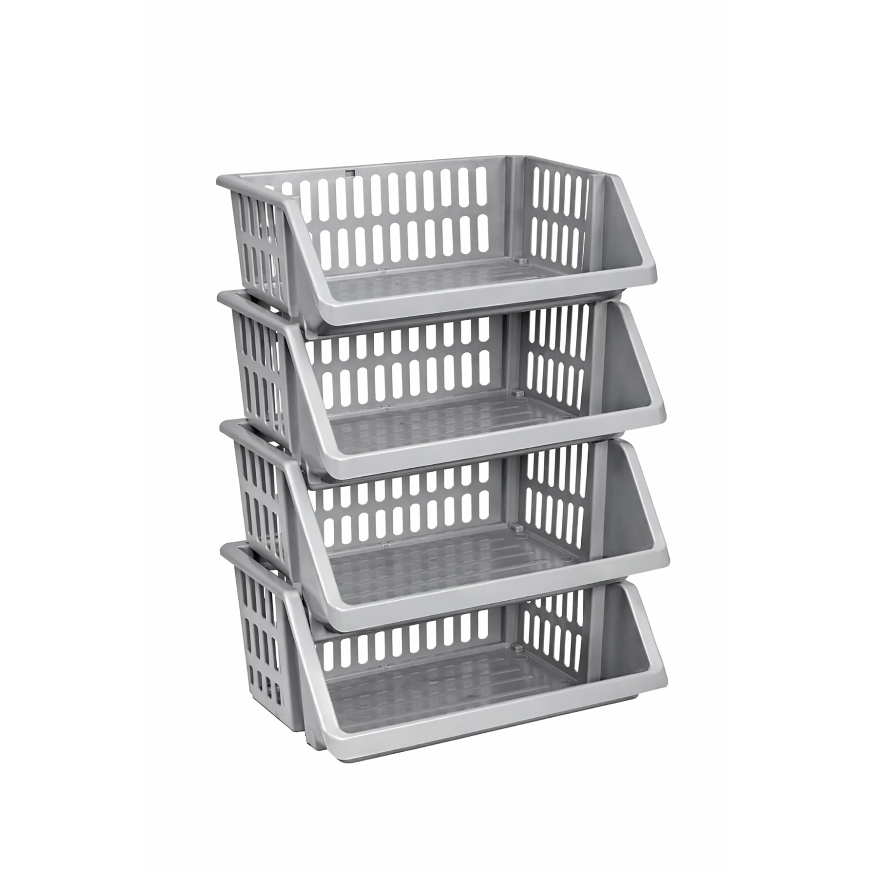 CrazyGadget® Multi Purpose Large Plastic Colour Storage Rack Stand Stacking Stackable Basket - Made In U.K. (4 Tiers, Silver)