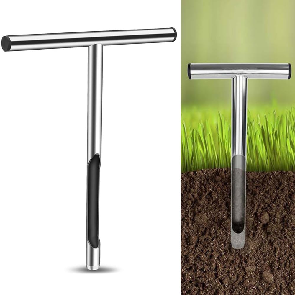 DONGKER Sonda Terreno,12" Sonde Campionamento Terreni con Impugnatura a T in Acciaio Inossidabile 304, Strumento di Test per Campionatori di Terreno per Manutenzione Prato Agricolo Giardino