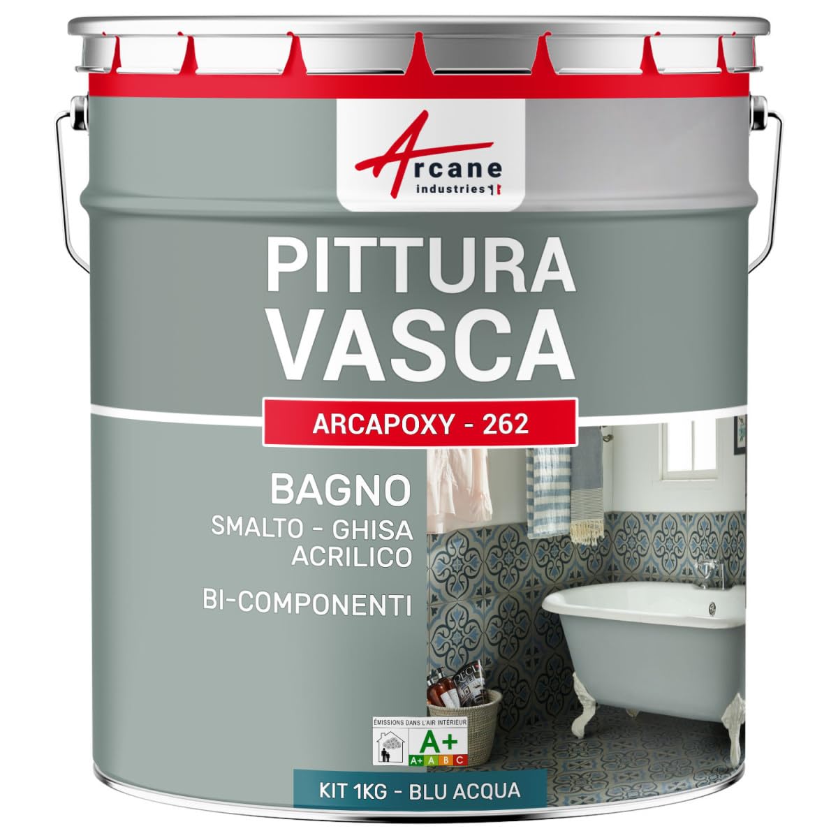 ARCANE INDUSTRIES Resina per la ristrutturazione della vasca e del lavandino piatto doccia smalto bagno - ARCAPOXY - 262-1 kg (fino a 3 m² in 2 strati) Blu Acqua - RAL 5021