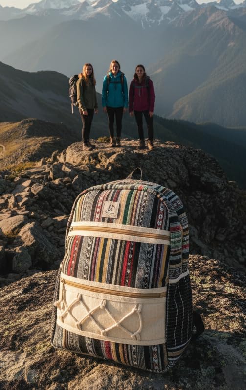 Image of URBAN HIKE 100% Pure Hemp Fabric Drawstring Backpack /Sack | Sustainable, Zero Waste, Unbleached Natural Storage Bag | Small Travel Gear Pouch