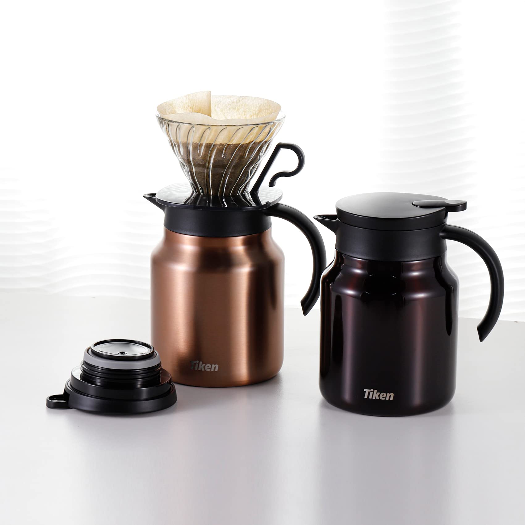 Tiken Jarra Térmica para Café de 1L, Termo de Acero Inoxidable de Doble Pared con Vacío para Bebidas Calientes y Frías
