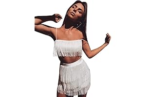 Sexy 2-Piece White Feather Tassel Flapper Dress