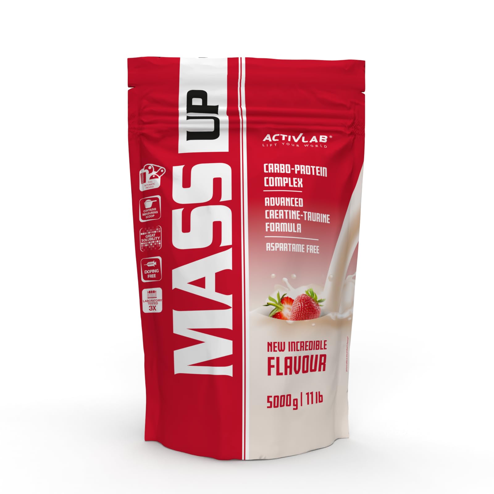 Activlab Whey Protein Weight Gainer - Kohlenhydrat und Molkenprotein - für schnellen Muskelaufbau - mit Kreatin und Taurin - 50 Portionen - Mass Up 5000 g Erdbeere