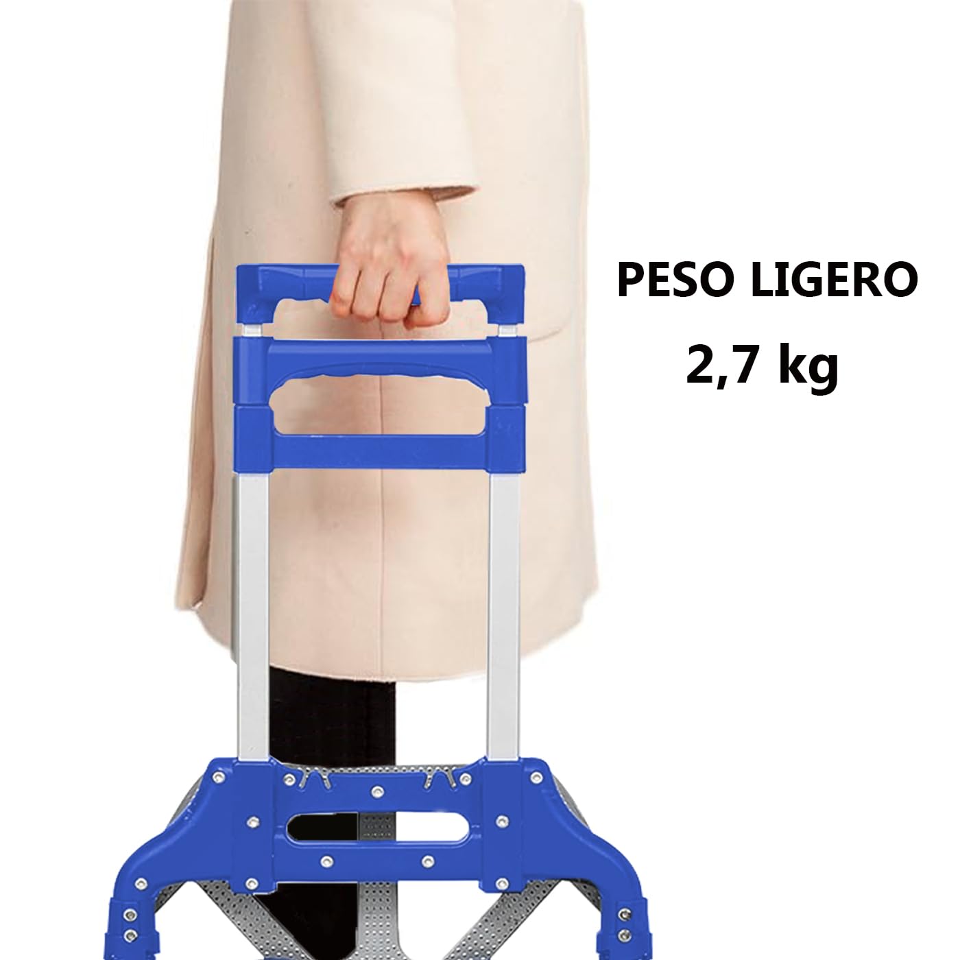 MERCURY TEXTIL Carretilla Plegable de Aluminio con Cuerda, Carro de Mano Compacto, 70kg, Azul