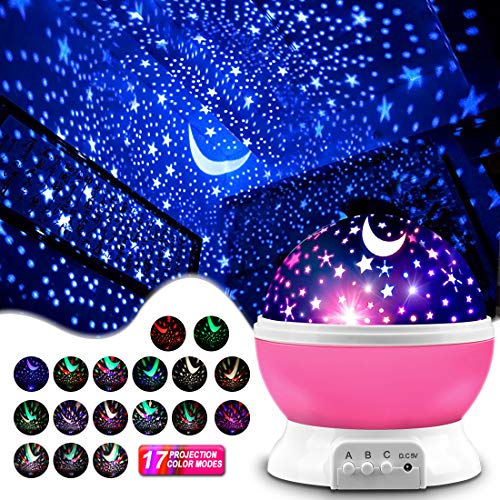 MOKOQI Star Projector, Night Light Lamp Fun Gifts for 1-4-6-14 Year Old Girls and Boys Rotating Star Sky Moon Light Projector for Kids Bedroom Decor -Pink - Image 3