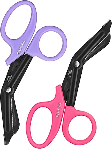 Miniatura 19 de Tijeras de trauma – RISEMART Tijeras médicas vendaje para enfermeras, 7.5 pulgadas, cuchillas antiadherentes recubiertas de fluoruro de acero Negro