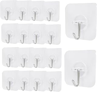 Moicstiy 60 Pcs Adhesive Hooks Heavy Duty Self Adhesive Wall Hooks Transparent Waterproof Reusable Seamless Sticky Hooks for Kitchens, Bathroom, Office
