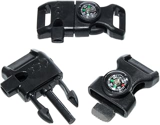10 Piece Pack Black 5/8 Inch Compass Flint Firestarter Scraper Whistle Utility Buckles - Ideal for Camping, Paracord Bracelets, Outdoors, Emergency, Travel, Survival, Travel Kits