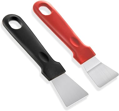 Stainless Steel Scraper Set, 2Pcs Black Red Kitchen Scrapers for Glass Stove Top Oven Pan, Non-Scratch Ergonomic Design Corner Seam Cleaning Tools2