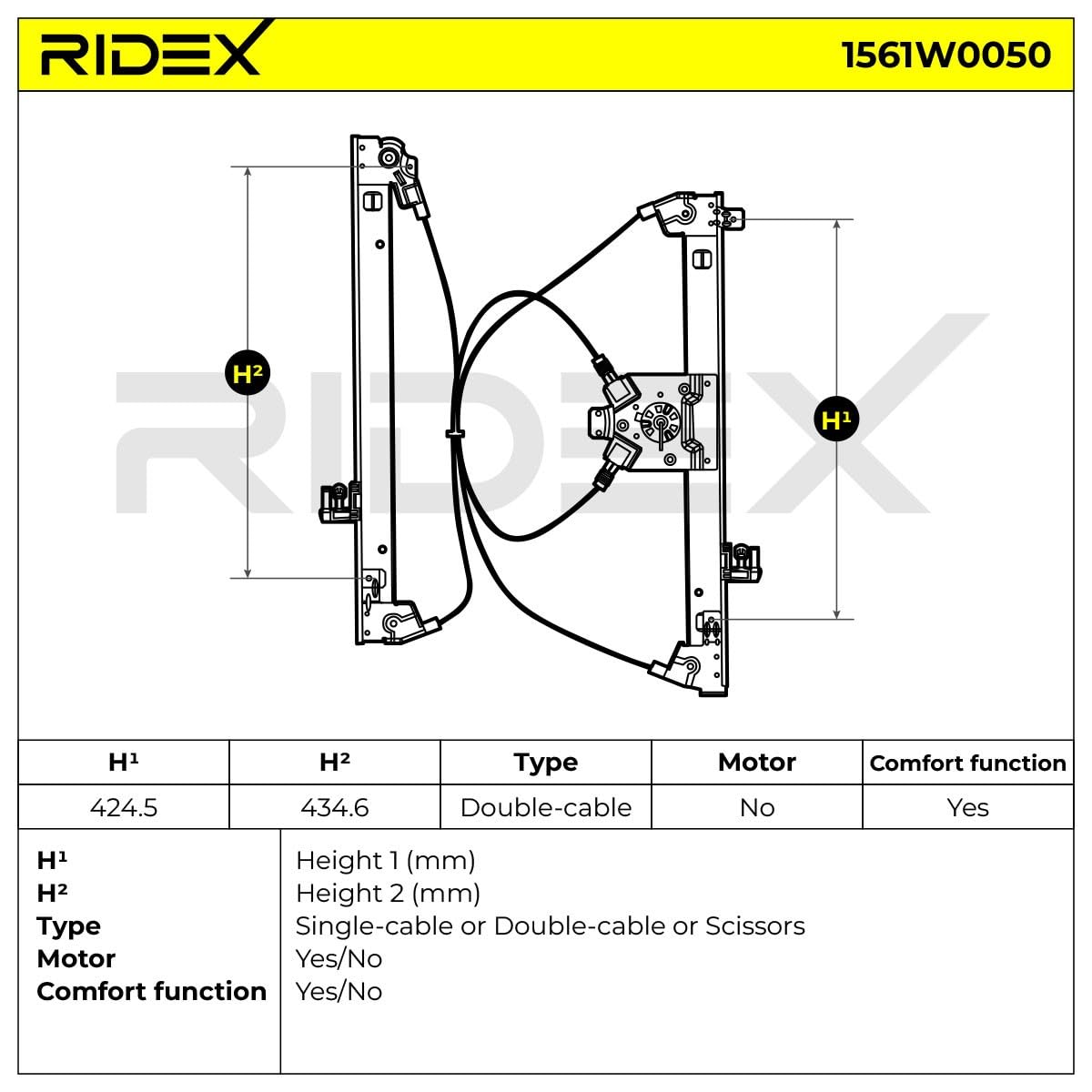 RIDEX 1561W0050 Alzacristallo elettrico Sinistra senza motore elettrico Compatibilità con CITROËN XSARA PICASSO N68