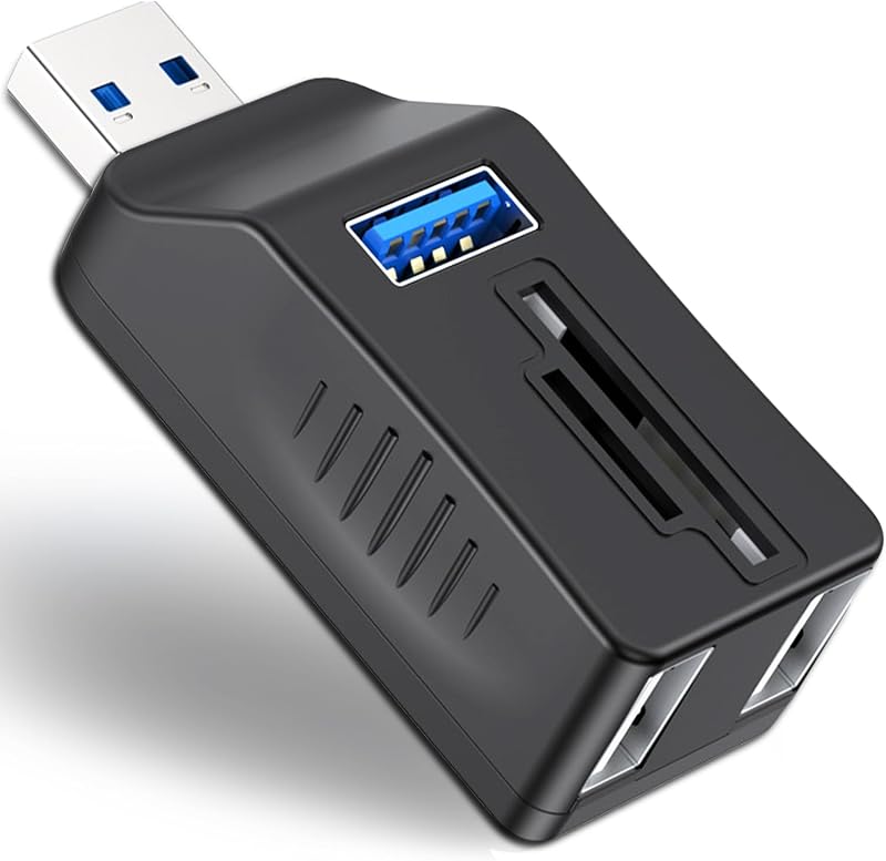 5-Port USB 3.0 Hub with SD TF Card Reader, USB Extender Adapter with Memory SD/Micro SD Card Reader, USB 3.0/2.0 Ports, Portable USB Splitter for Laptop,PC, Camera, Flash Driver, HDD, Dash Cam
