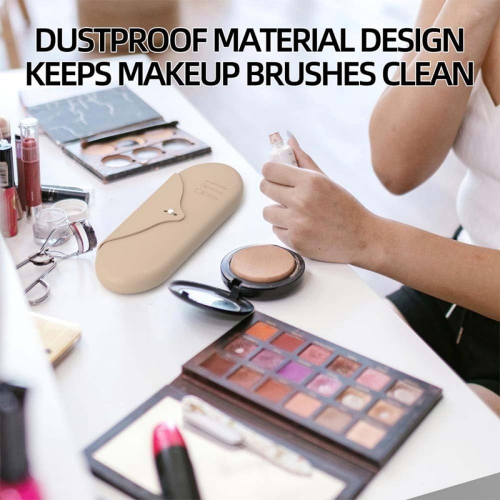 Chainwhip New Travel Makeup Brush Storage Bag, Silicone Makeup Brush Holder, dustproof Multi-Functional Storage Box,Beige
