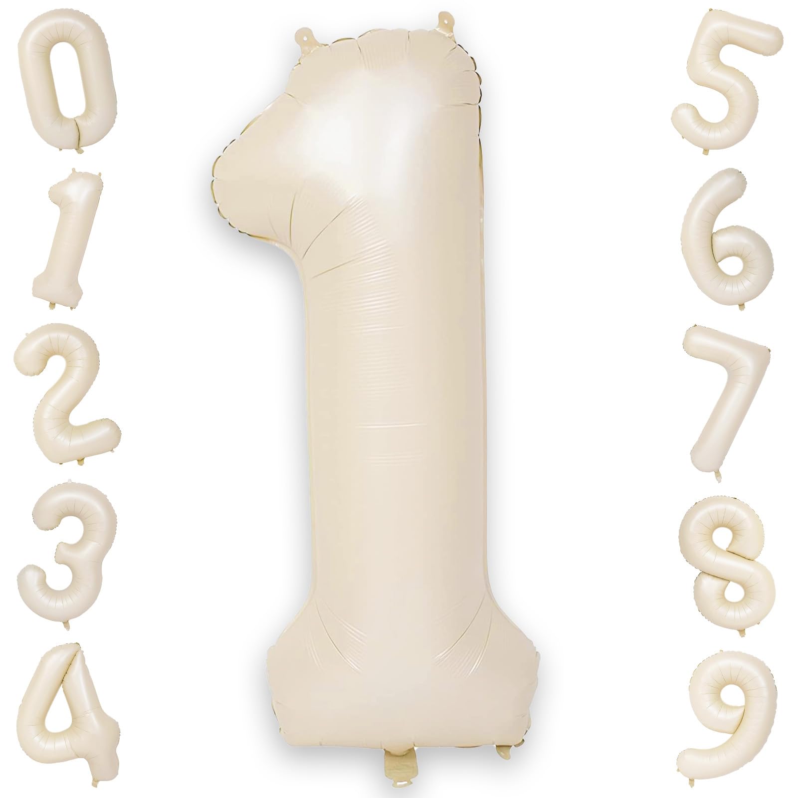 40 Inch Cream Number 1 Balloon, Beige Large Self Inflating Foil One Balloons for 1st Birthday Decorations Boys Girls, Digital 1 Helium Balloon for First Birthday Baby Shower Anniversary Party Supplies