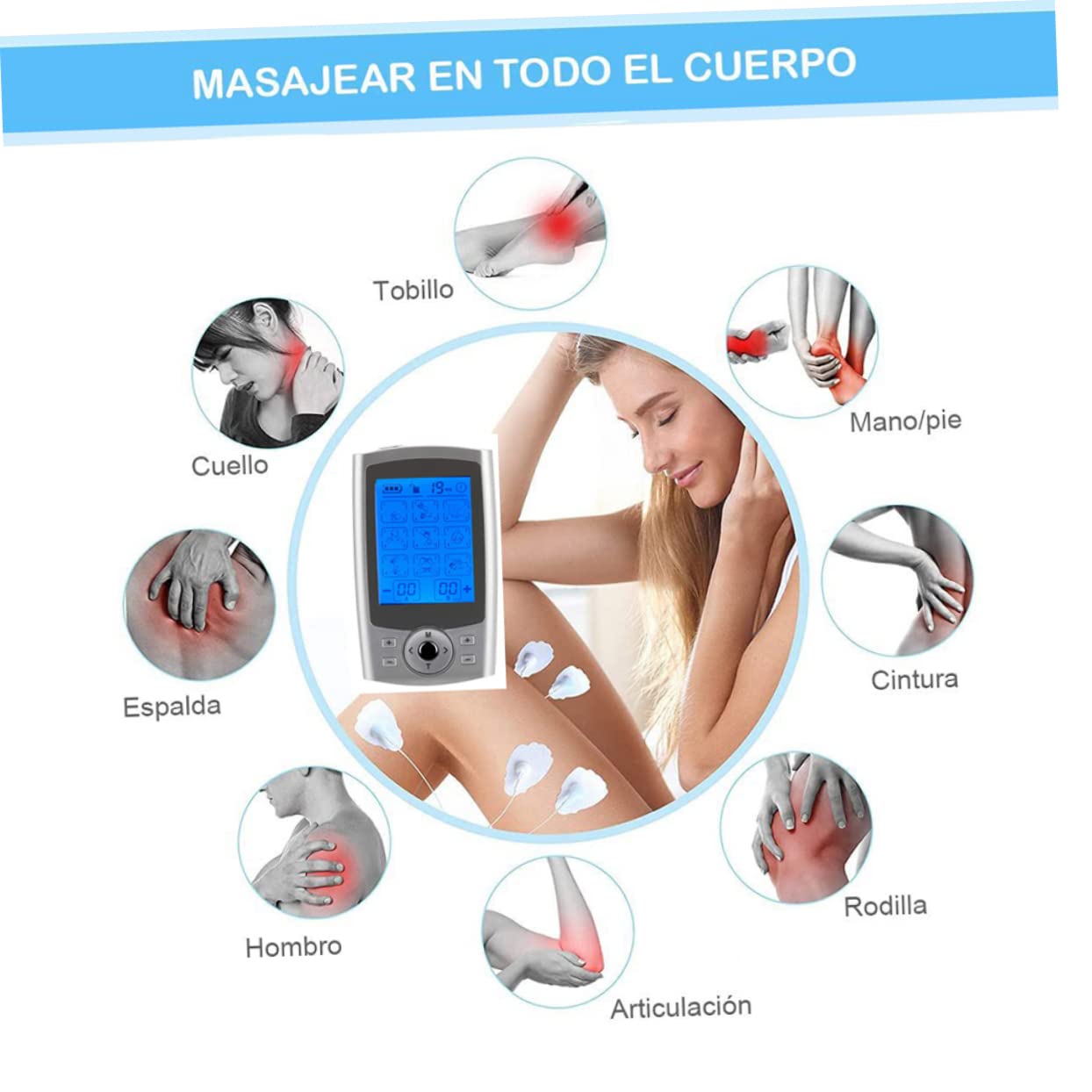 PACKOVE Masajeador Corporal de 36 Modos para Cuello y Espalda, Máquina de Masaje Función Terapéutica y Diseño en Abs y Goma para Uso en Casa