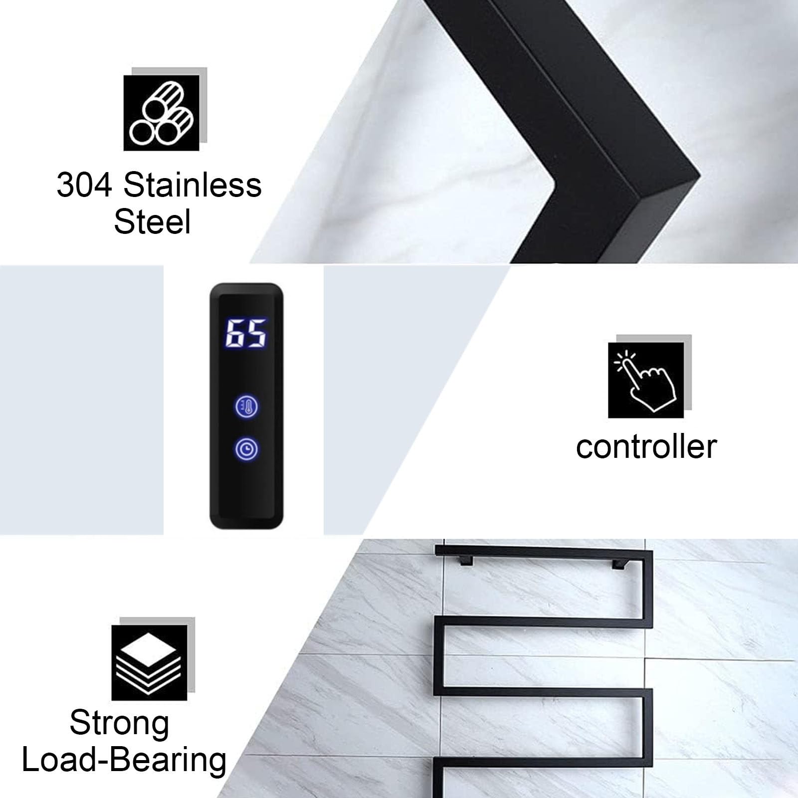 Scaldasalviette Elettrico Bagno,Termoarredo Intelligente a Temperatura Costante,Portasciugamani riscaldato da Parete,Portasciugamani,Black