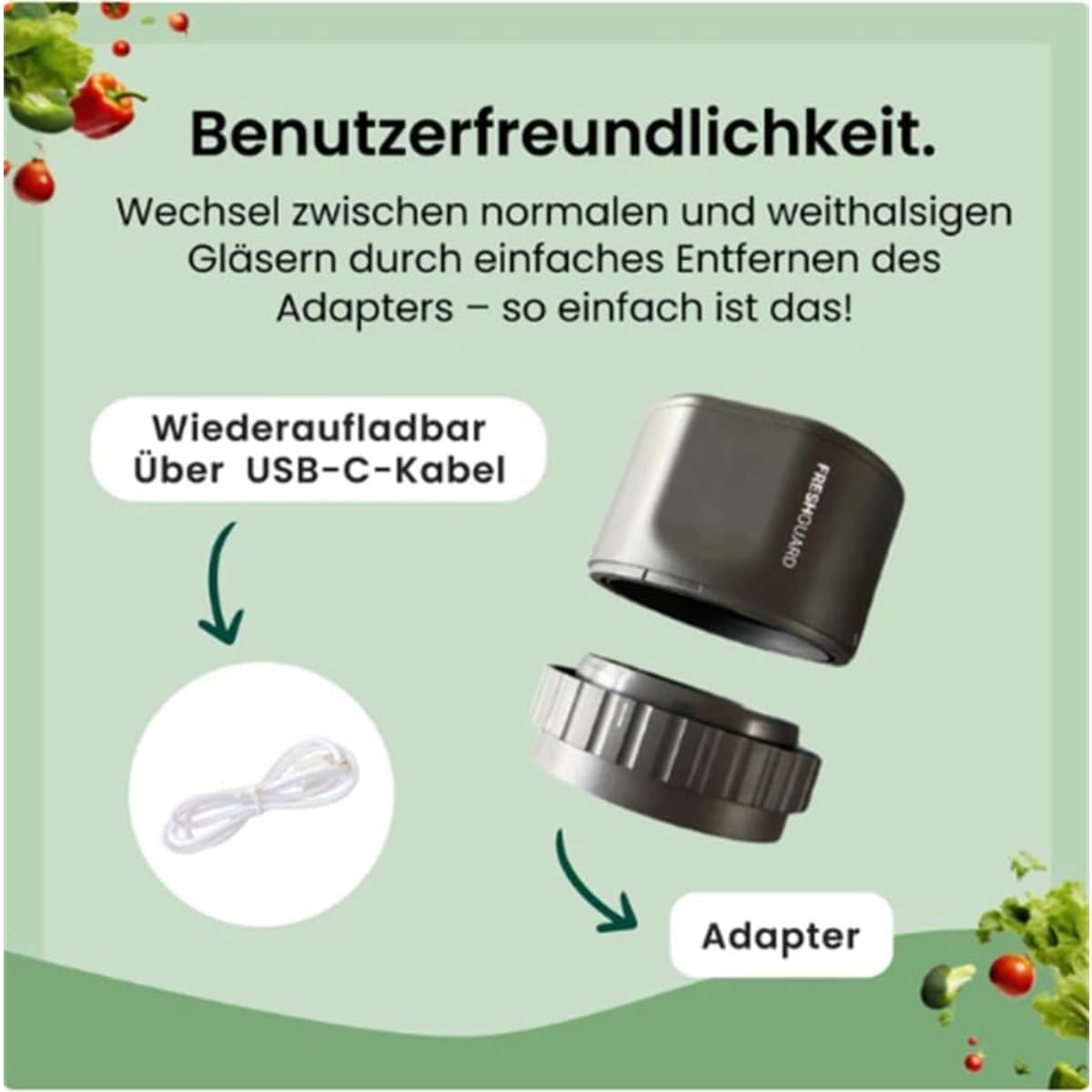 Freshguard Vakuumierer Für Längere Frische Mit 1-Knopf-Bedienung (Schwarz)