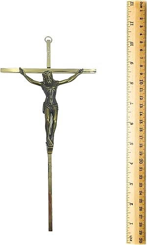 Miniatura 3 de Needzo Cruz de pared de metal dorado con acabado de latón antiguo, decoración de pared de crucifijo católico para el hogar, pequeños regalos para