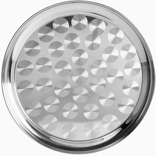 Bandeja redonda de acero inoxidable de 12 pulgadas con patrón de remolino, bandeja para servirexhibir por Tezzorio disponible en Yaxa Peru