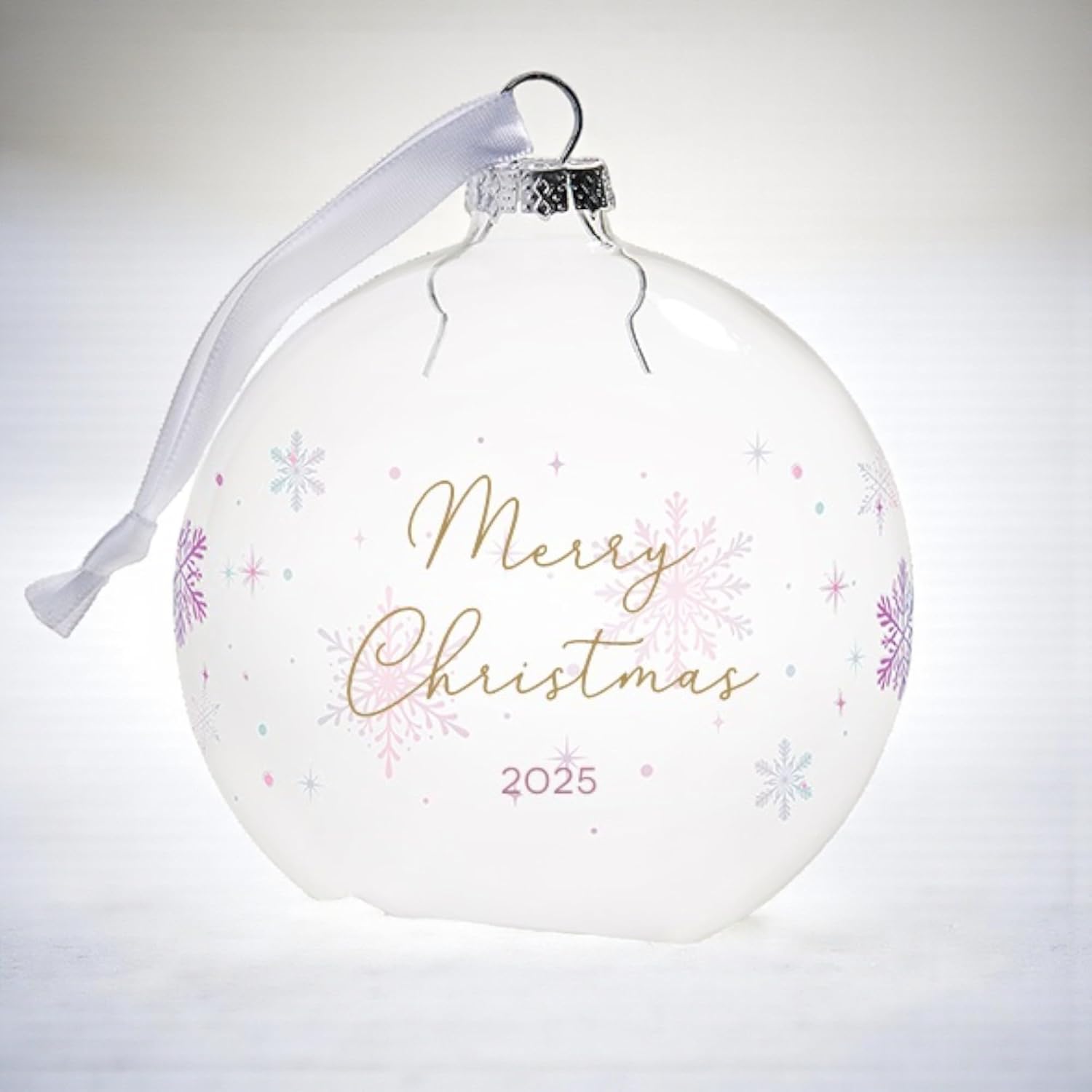 Personalization Universe Merry & Frosted Glass Bulb Ornament - 4" Personalized Christmas Tree Decoration with White Satin Ribbon - Keepsake for Holiday Memories - Customizable Name & Year