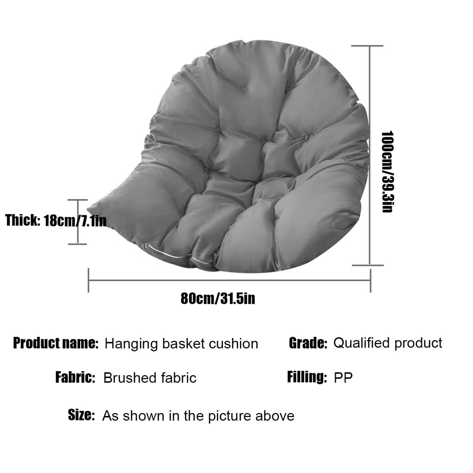 Cojín de asiento de cesta colgante for columpio, cojín de asiento de silla con forma de huevo, cojín de silla de ratán de mimbre colgante, cojín de silla con forma de huevo for patio, jardín, balcón,