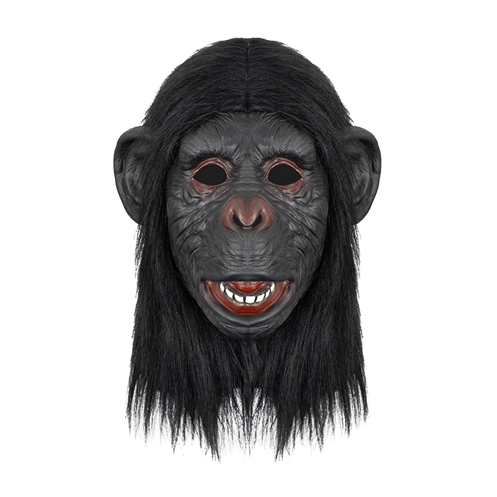 Gorilla Head Mask Glove Full Head Latex Orangutan Mask Scary Chimp Headgear Mitten Ape Monkey Party Prop Costume for Halloween Cosplay Role Play (Black-smile face, one size)