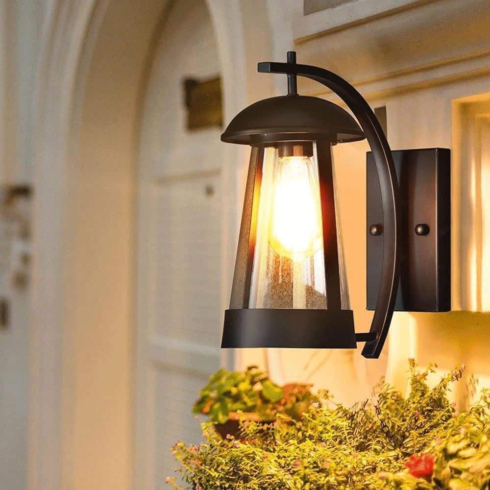 Lámpara de lectura aplique exterior, E27 cuerpo de lámpara de hierro aplique pantalla de vidrio aplique de pared, patio de villa
