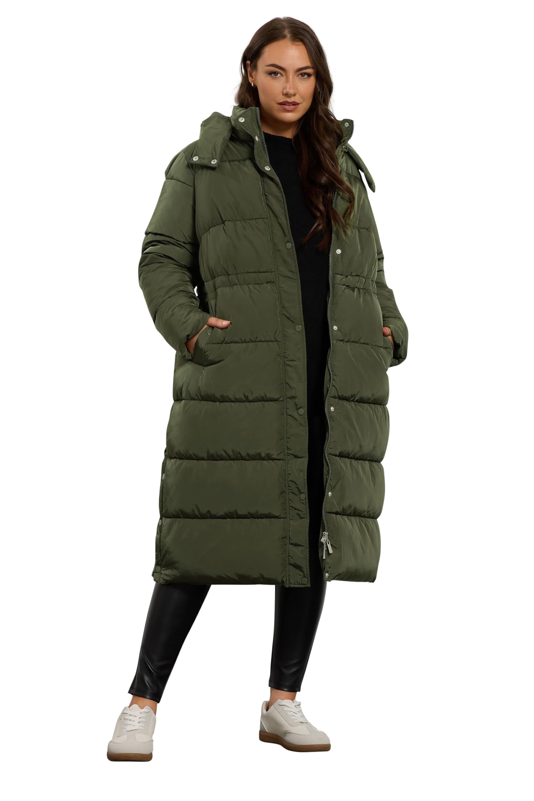 Evans Women's Khaki Curve Green Maxi Puffer Coat - Plus Size Curve