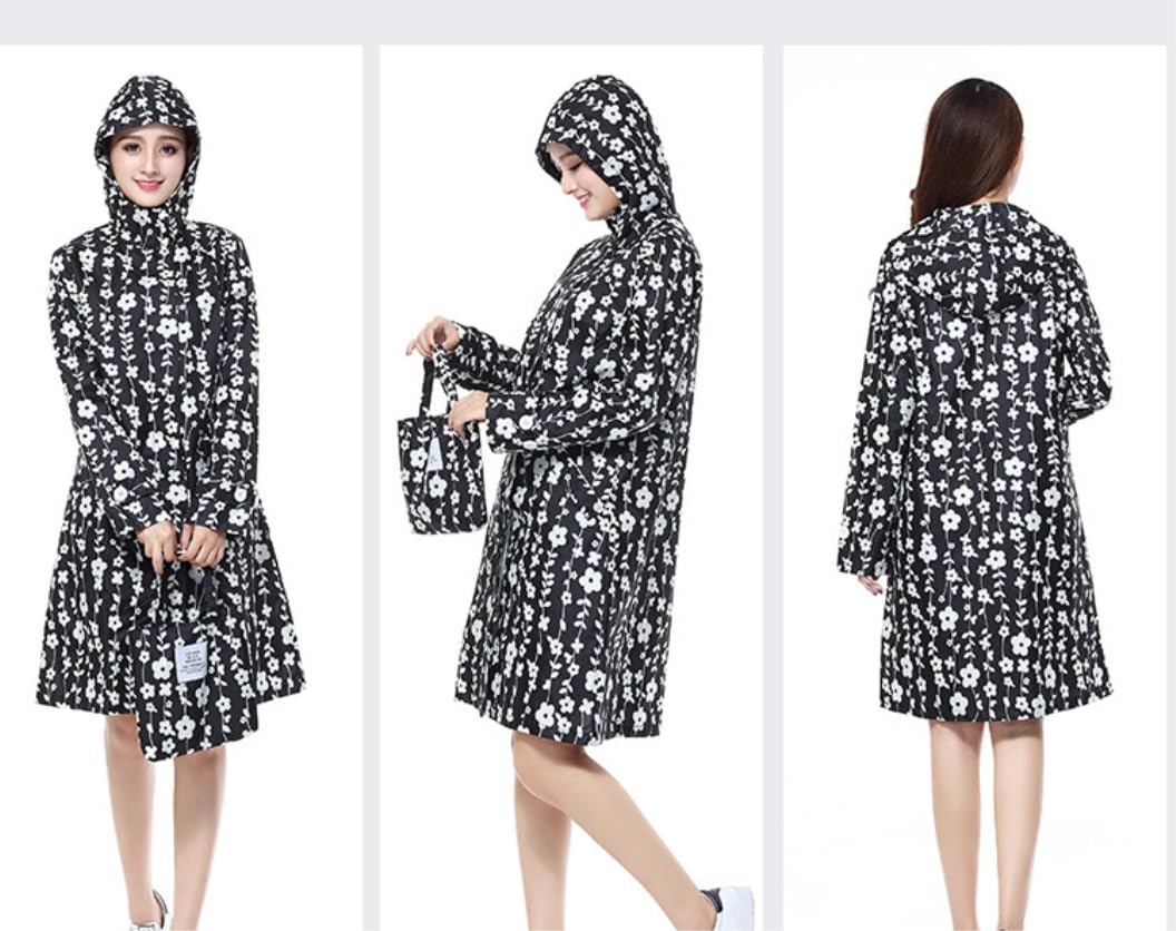 Chubasquero Poncho Ligero De Flores para Mujer, Impermeable Largo para Mujer, Impermeable para Exteriores para Adultos Ponchos De Lluvia Impermeables