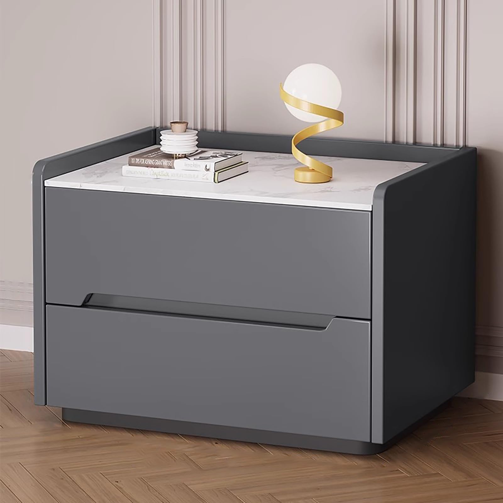 Table de chevet en bois gris 50x40x50cm avec 2 tiroirs pour chambre