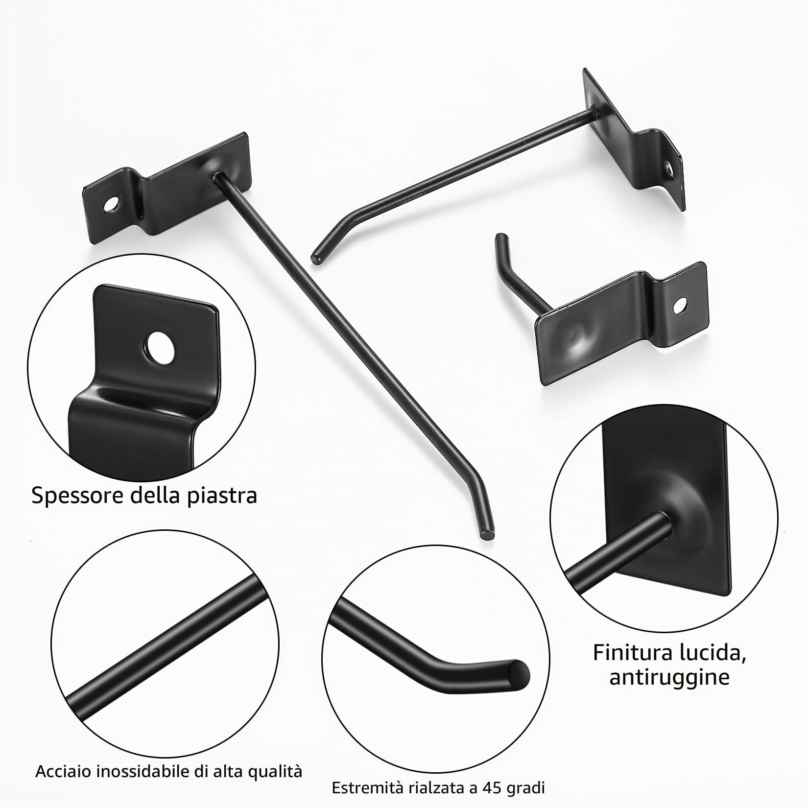 20 Pz Ganci per Pannelli Forati, Ganci Pannello Portautensili, Gancio per Pannello Forato Portautensili, Ganci per Pegboard Hooks in Metallo per Pannelli Forato Garage Negozi di Supermercati (15CM)