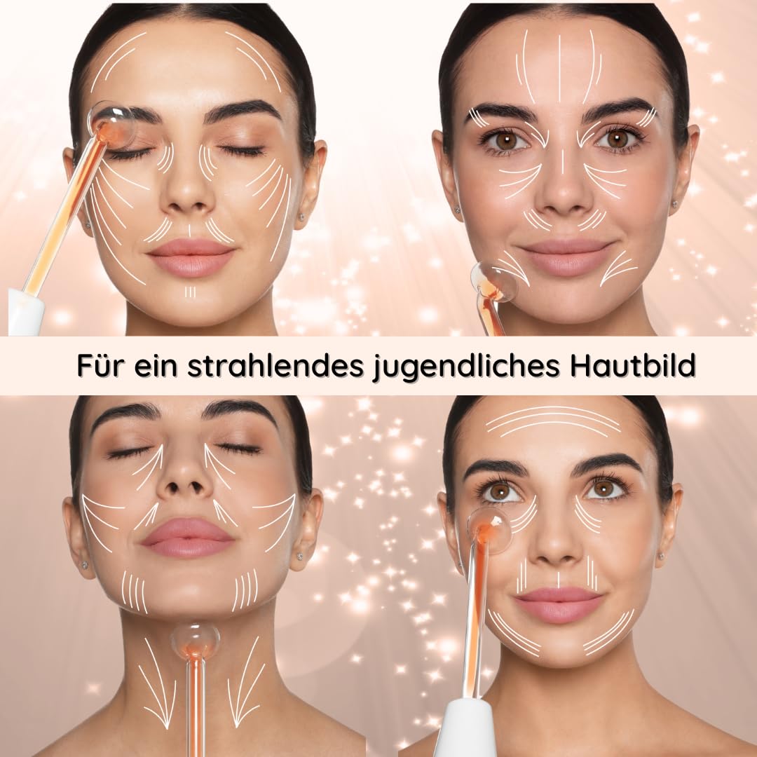 SkinAura Hochfrequenzstab Gesicht, Haare & Body mit 6 Elektroden | Akne, Faltenreduktion, Anti-Aging, Haarpflege | Gesichtsmassagegerät, HF Stab, Darsonval | Vielseitige Aufsätze für Gesicht, Kopfhaut & Körper