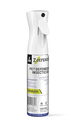 Protege a tu perro insecticida de permetrina Z-Defense Pet Defense, 10 onzas sin aerosol, aerosoles boca abajo. Permetrina 0.5% mata garrapatas,