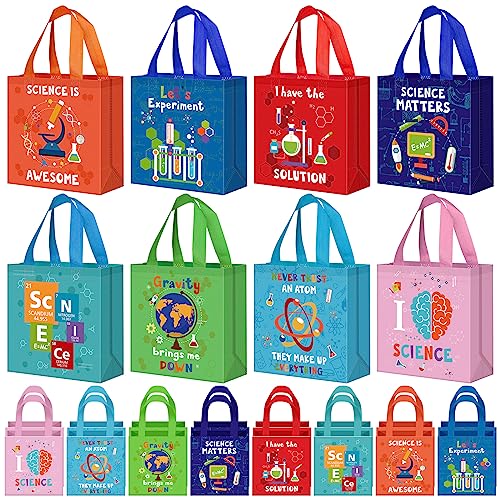 Sanwuta 24 Pcs Science Party Favor Bags Goodie Gift Treat Bag with Handles for Kids Students Party Supplies(Colorful)