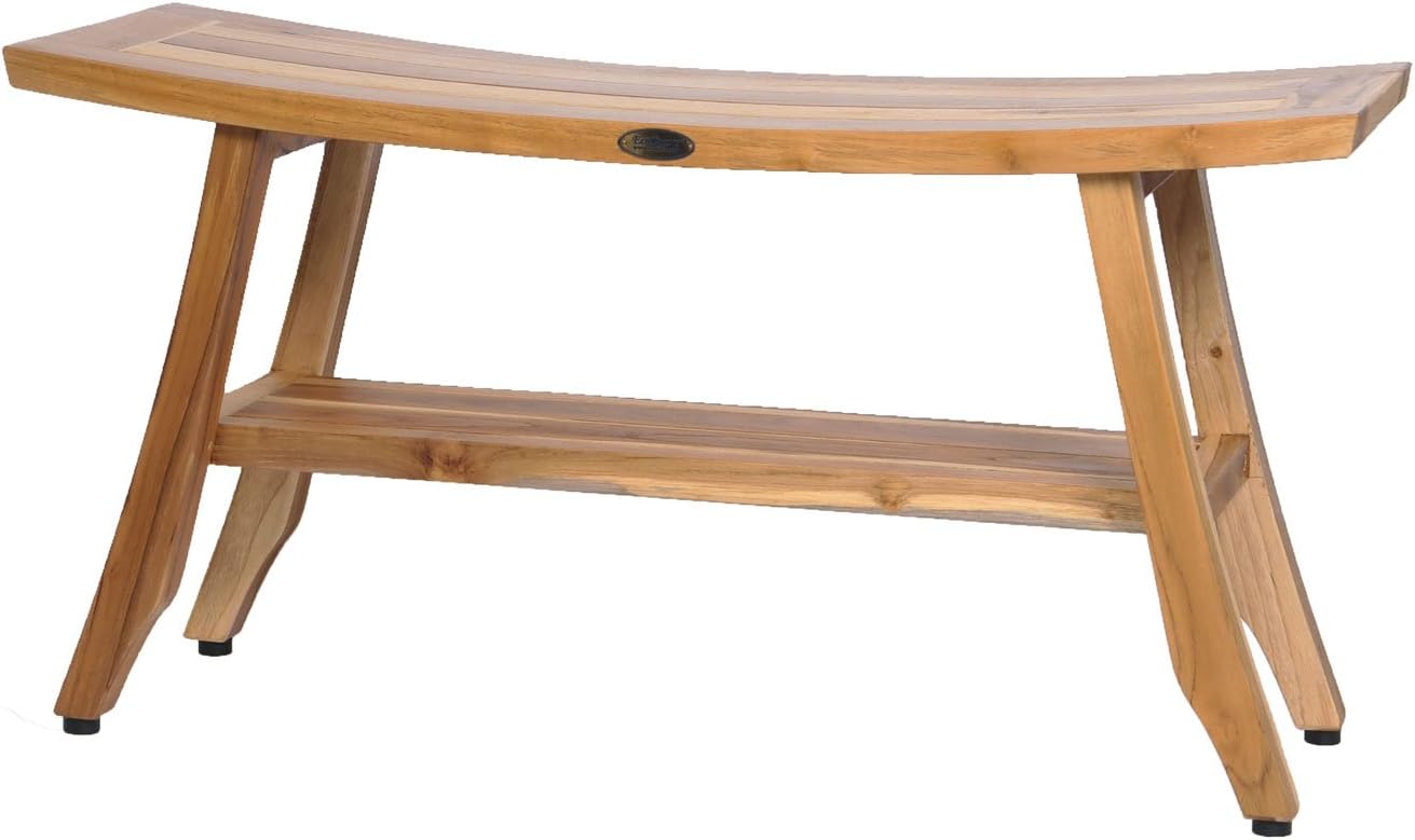 EcoDecors 34 Inch Satori Natural Teak Waterproof Teak Wood Shower Bench Stool Seat Chair For Inside Shower Provides Safety, Storage, and Organization For Bathroom Accessories EcoDecors 34 Inch Satori Natural Teak Waterproof Teak Wood Shower Bench Stool Seat Chair For Inside Shower Provides Safety, Storage, and Organization For Bathroom Accessories