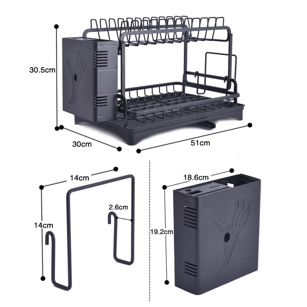 Piatto, Portabanca a Doppio Strato Di Asciugatura e Lavaggio Di Scarico, Scaffale Multifunzionale, Nero 30,5 * 30 * 51 cm
