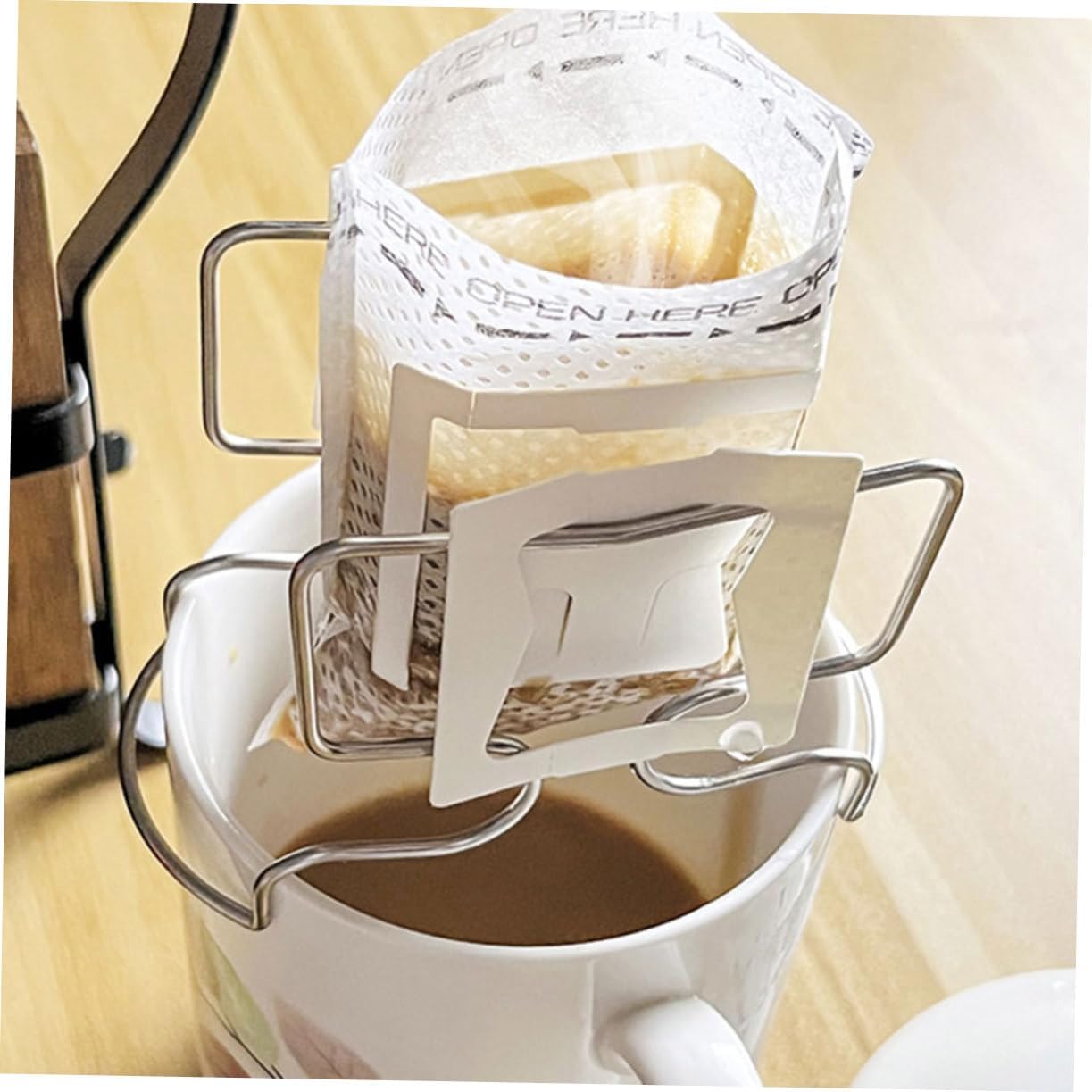 Ciieeo 4sets Stainless Steel Coffee Filter Holder Drip Bag Stand Reusable Dripper Organizer for Outdoor Traveling