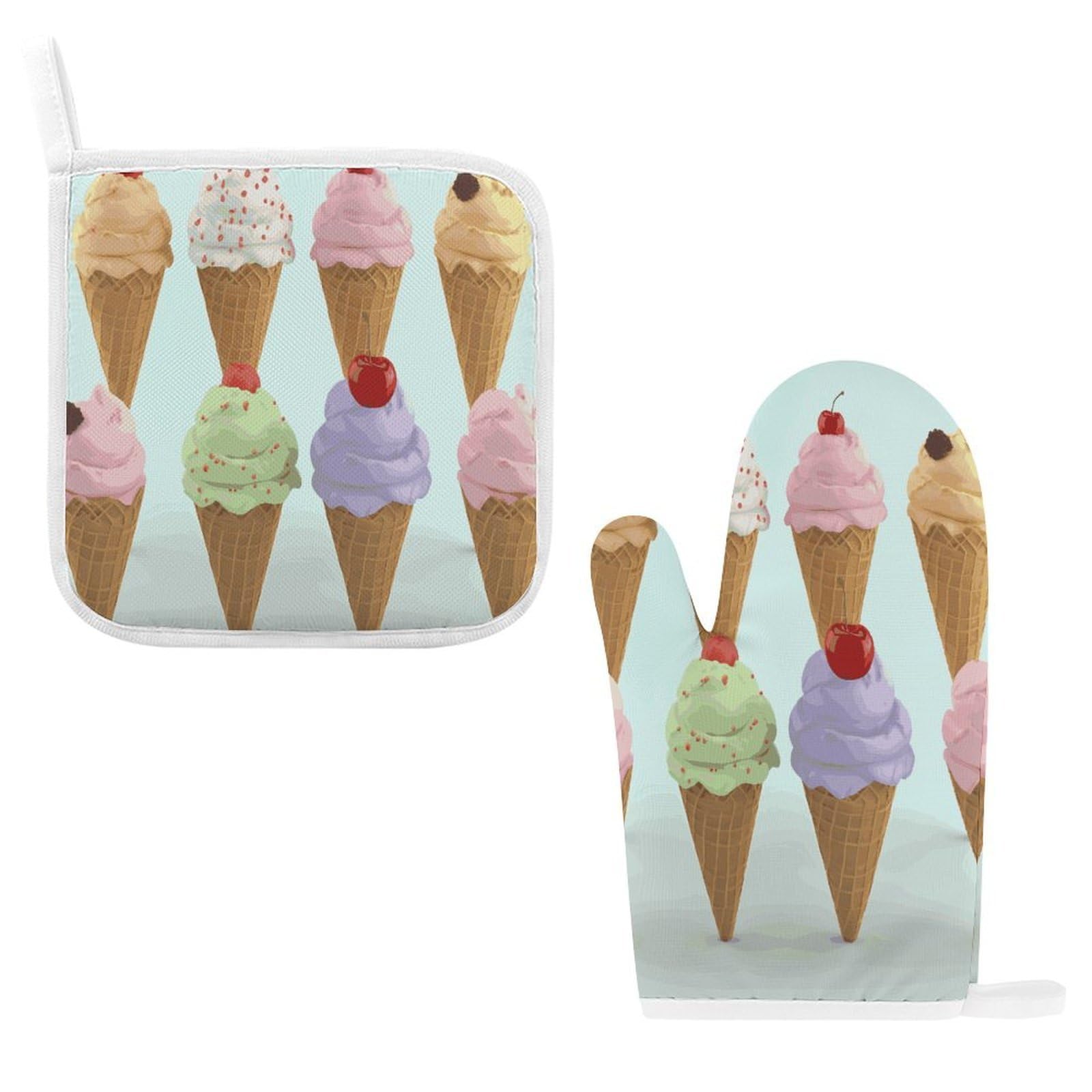 Btcowzrv Style Ice Cream Cones Oven Mitts And Pot Holders 2Pcs Set