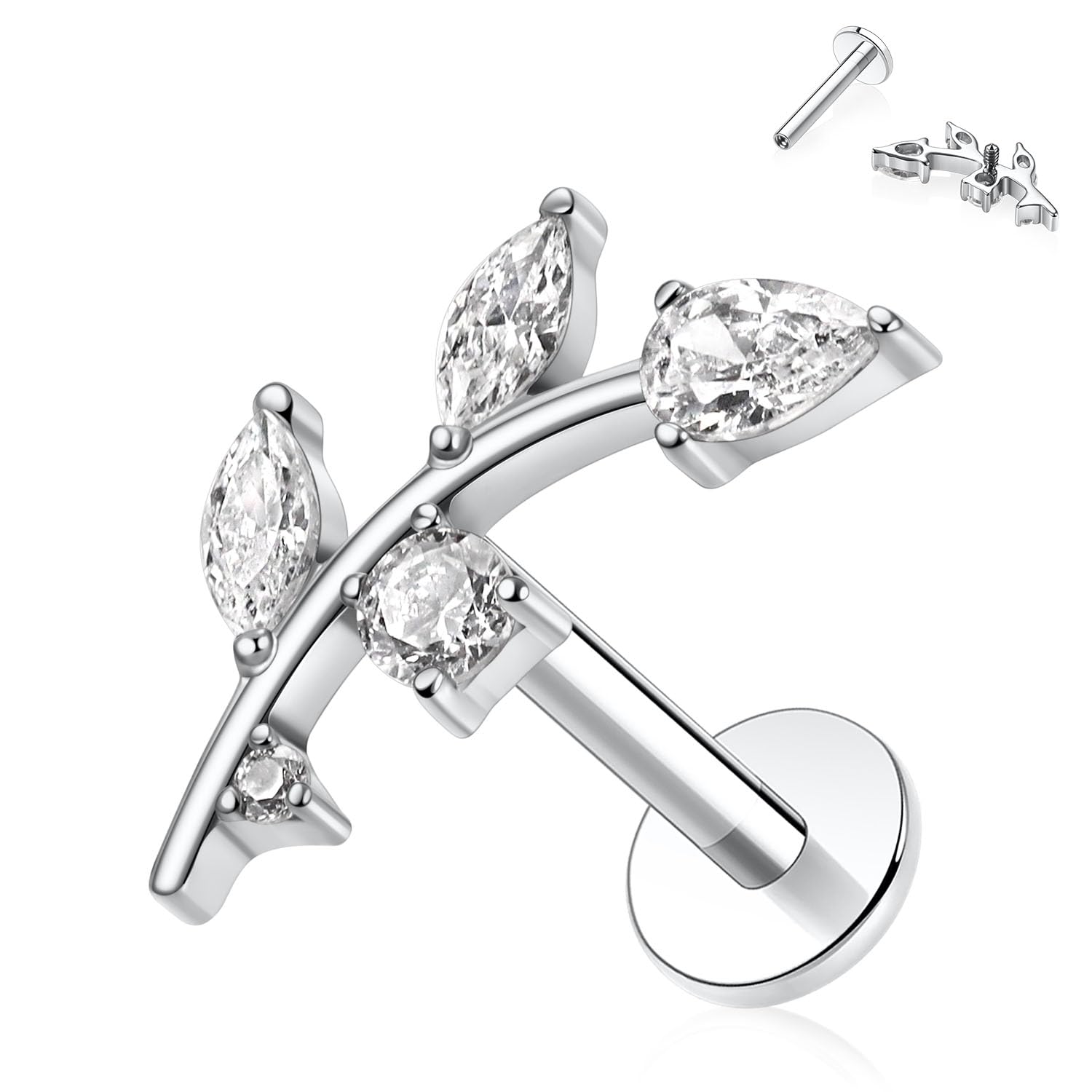 hengkaixuan 16G Titanium Labret Studs - Internally Threaded Flatback - Unisex - Silver - Piercing Jewellery — view 8