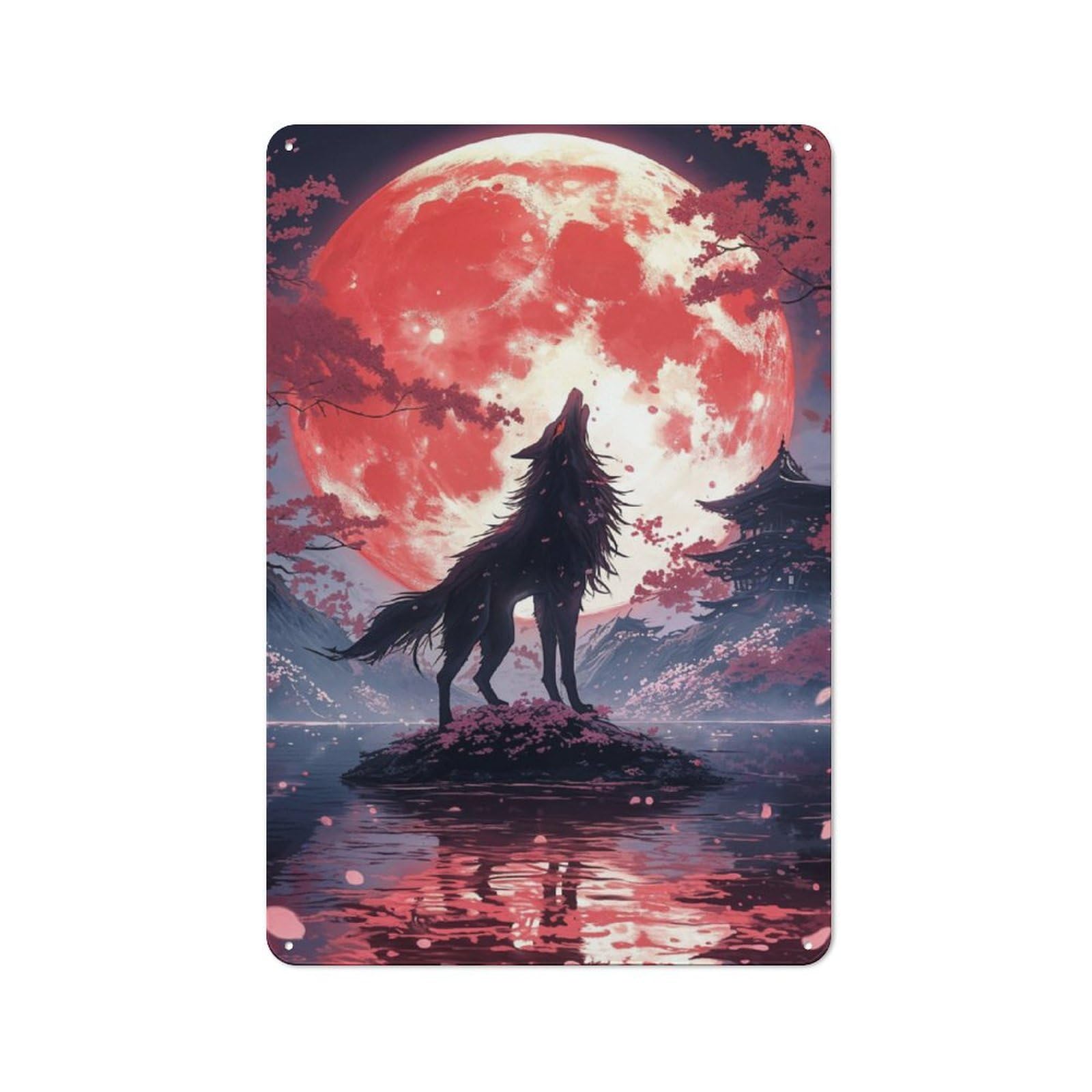 Workshop Style Japanese Black Wolf Tin Sign 30x20cm, Garage Wall Decor for Tool Room, Garage, Studio Or Home Bar