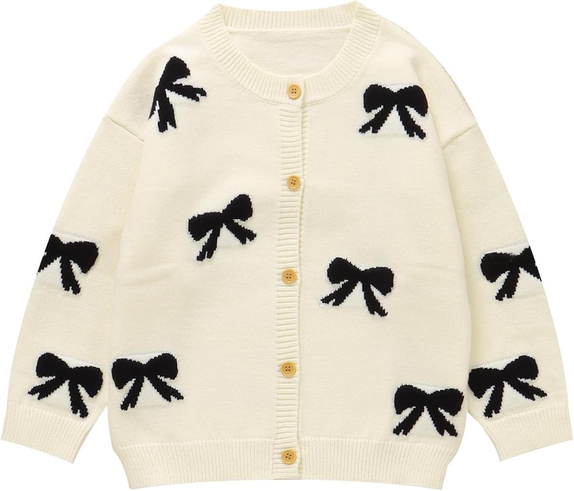 Girls Cute Bow Knitted Open Front Cardigan Button Up Oversized Sweater Outerwear