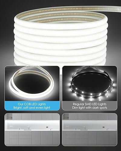 Miniatura 4 de Aclorol Tira de luces LED COB de 5 V, 10 pies, 960 LED, regulables, impermeables, con autoadhesivas, para gabinete de cocina, baño, espejo, tocador,