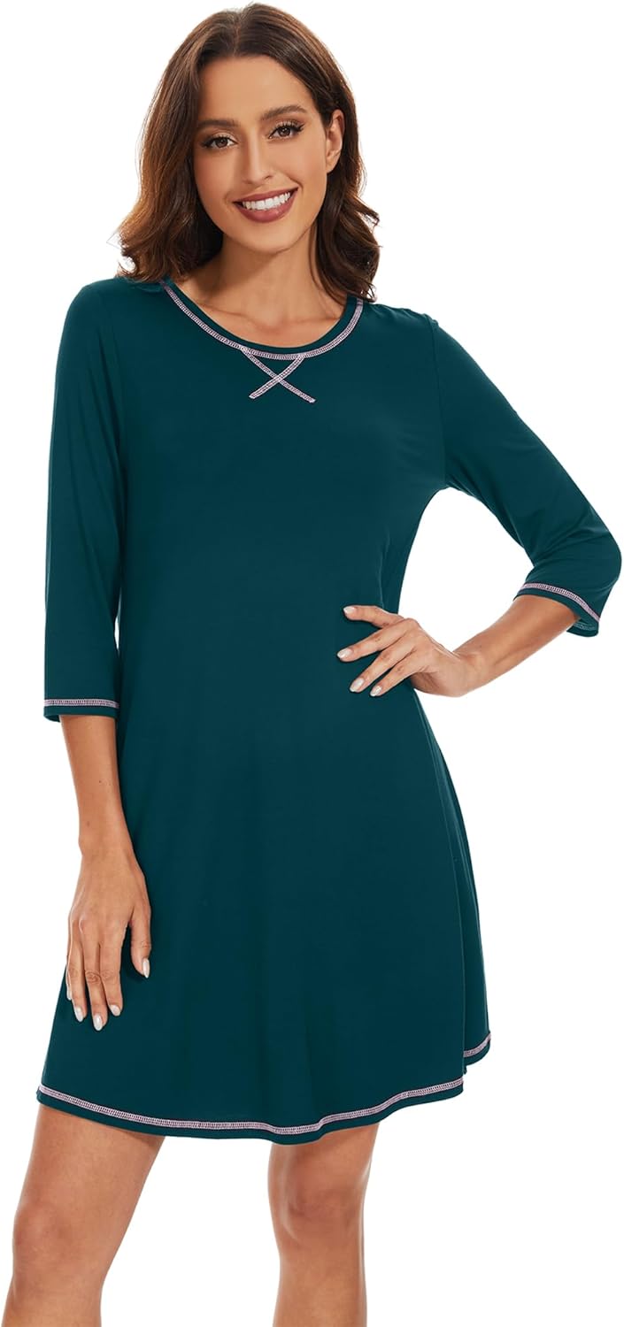 WiWi Nightgowns for Women 3/4 Sleeve Sleep Shirts Super Soft Pajamas Gowns Viscose from Bamboo Cooling Nightwear S-XXL - Image 4