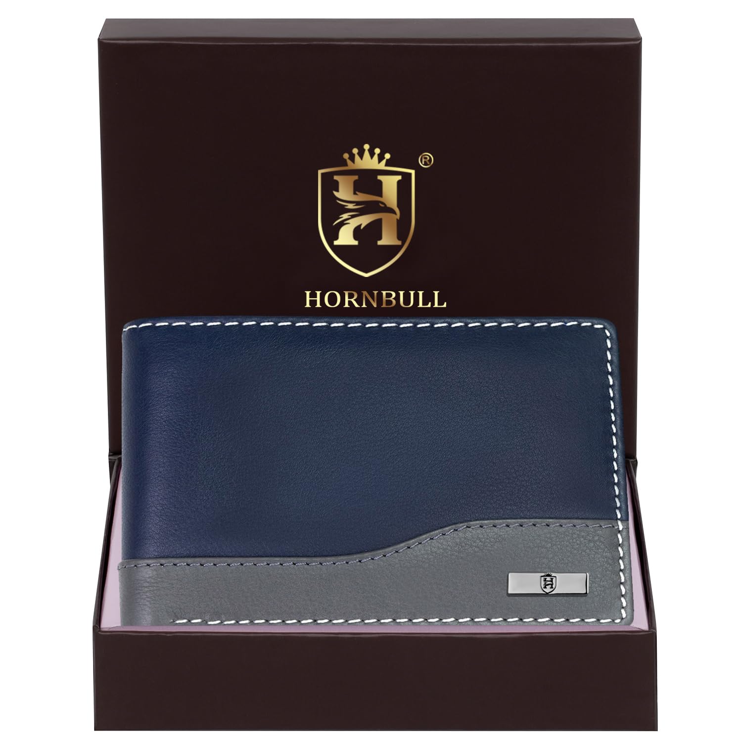 Hornbull Buttler Men's Navy Genuine Leather RFID Blocking Wallet