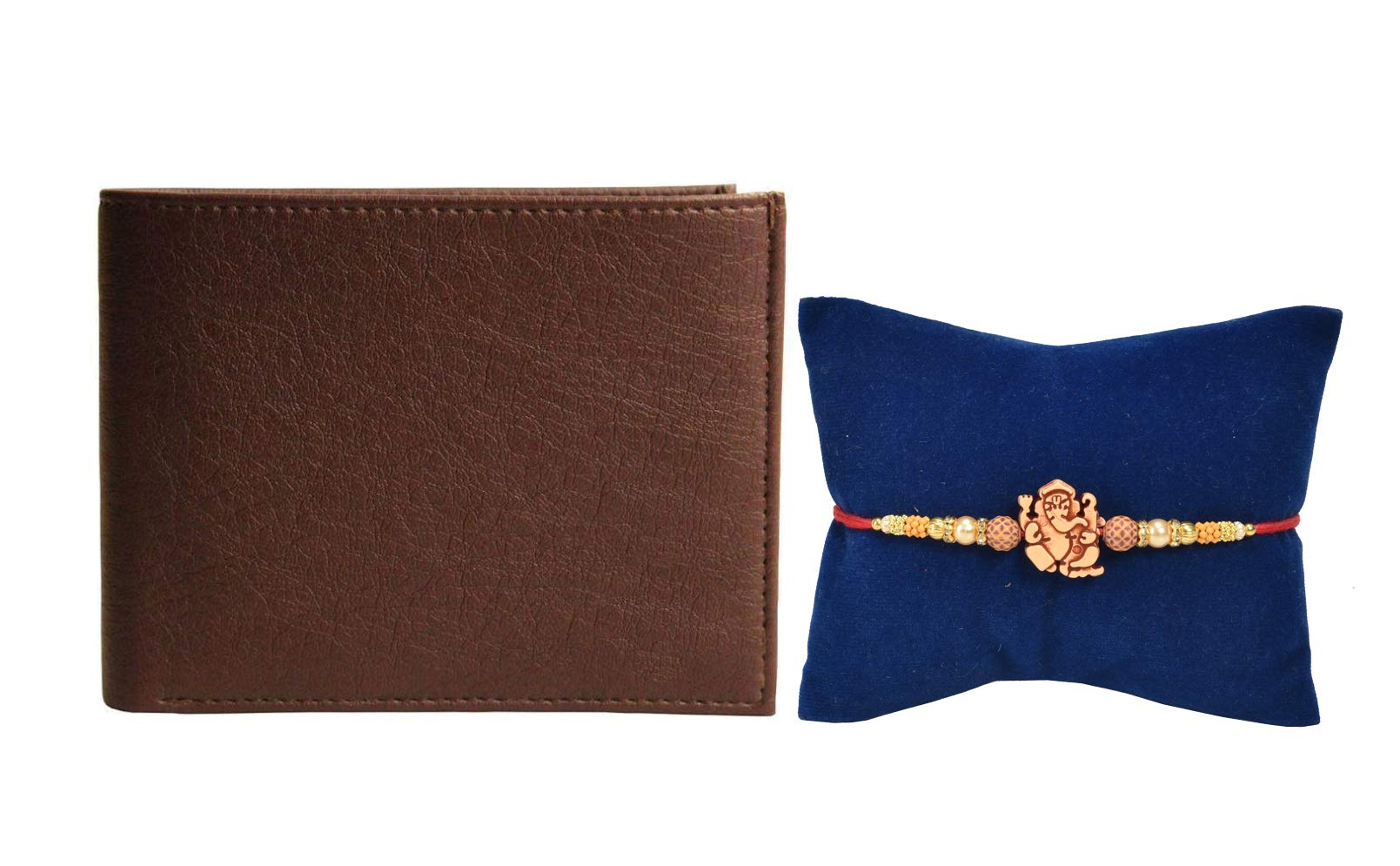 Rakhi Gift Hamper for Brother - Classic Reddish Brown Tan Men's Faux Leather Wallet and Rakhi Combo Gift Set for Brother